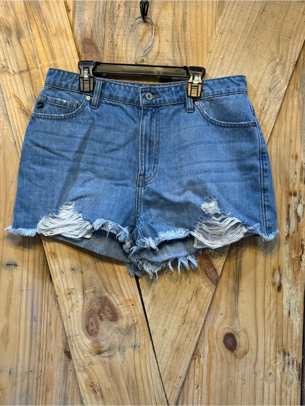 High-Waist Distressed Denim Shorts in Blue
